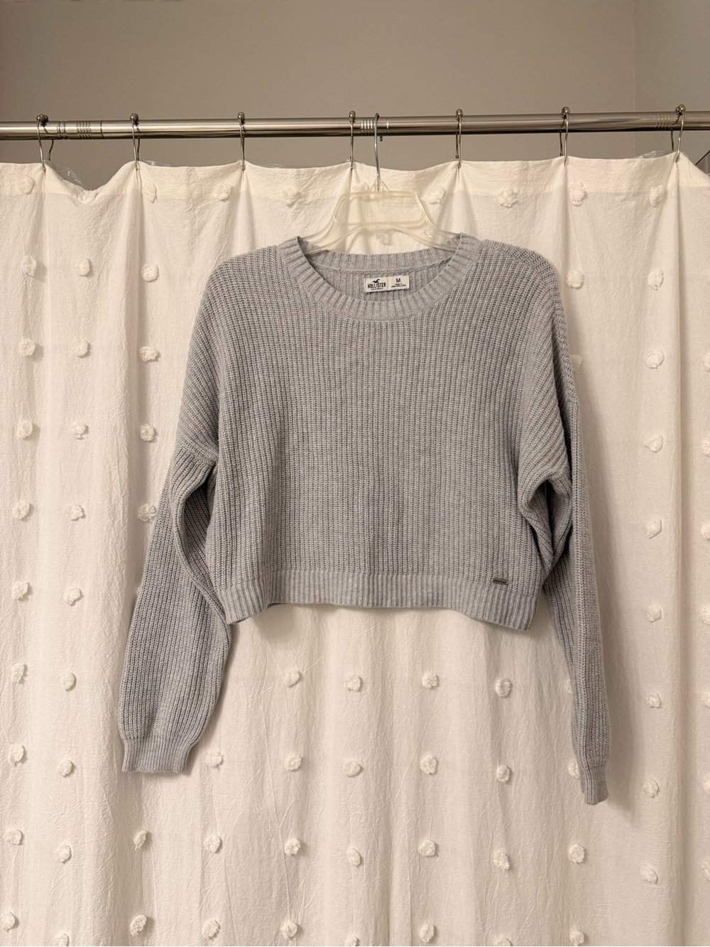 Hollister Light Gray Cropped Ribbed Crewneck Sweater